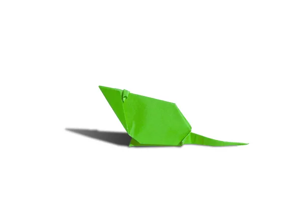 Grüne Origami Maus isoliert auf weiss — 图库照片