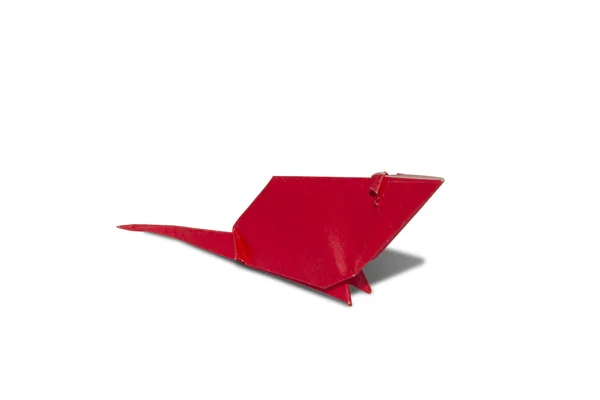 Beyaz izole kırmızı origami fare — Stok fotoğraf