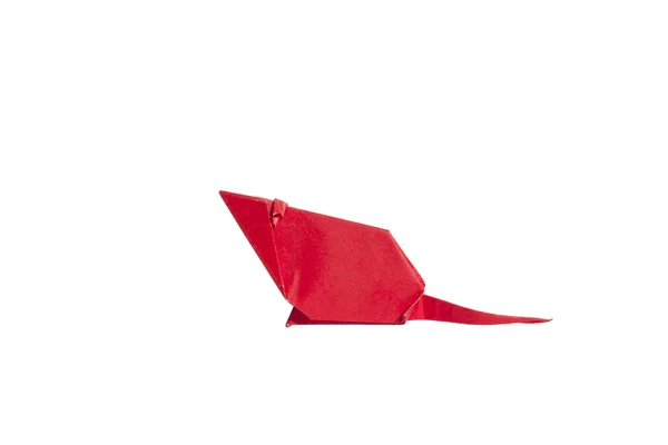 Rote Origami-Maus isoliert auf weißem Hintergrund — Stockfoto