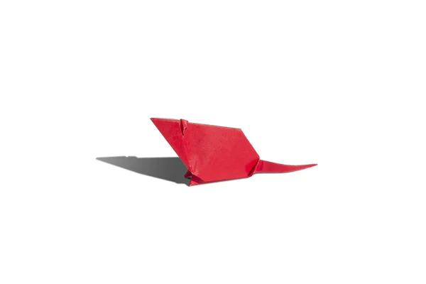 孤立的白色衬底上的红色折纸鼠标 — 图库照片