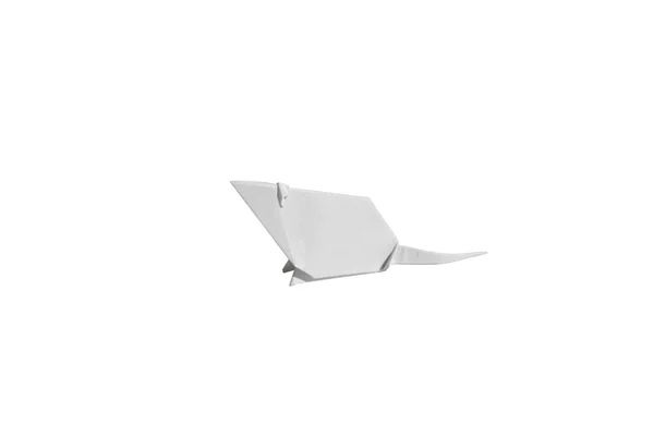 孤立的白色衬底上的白色折纸鼠标 — 图库照片
