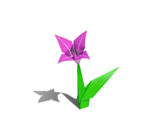 Lírio de flor de origami rosa isolado em branco — Fotografia de Stock