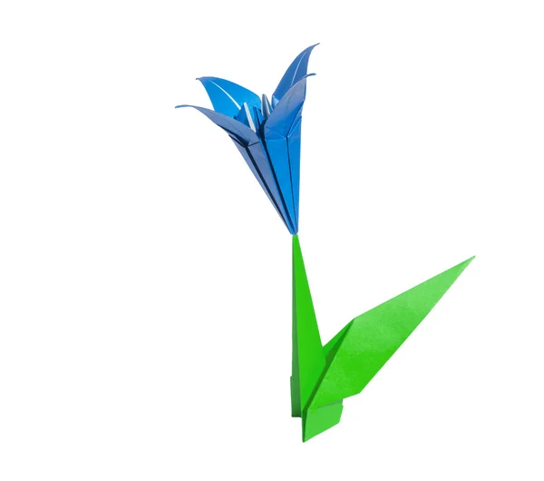 Blaue Origami-Blume Lilie isoliert auf weiß — Stockfoto