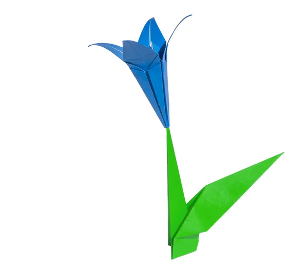 Blue origami flower lily isolated on white — Stock Photo, Image
