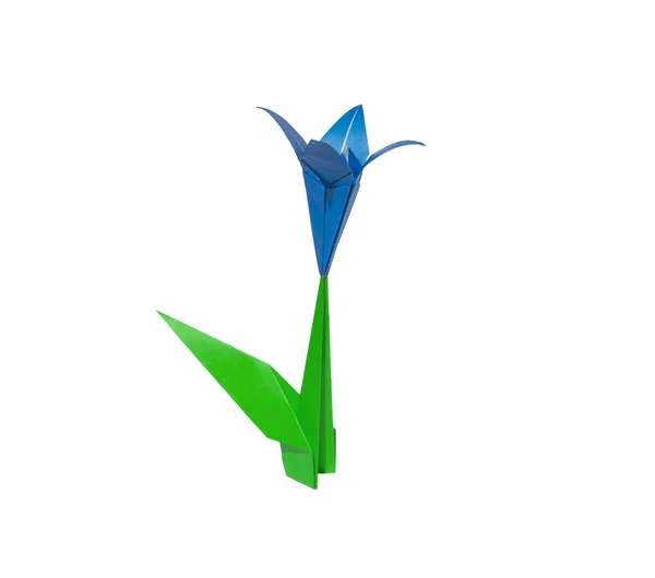 Blaue Origami-Blume Lilie isoliert auf weiß — Stockfoto