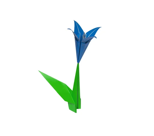 Modré origami květina lilie izolované na bílém — Stock fotografie