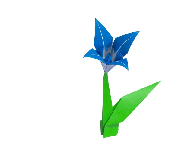 白で隔離される青い折り紙花ユリ — ストック写真