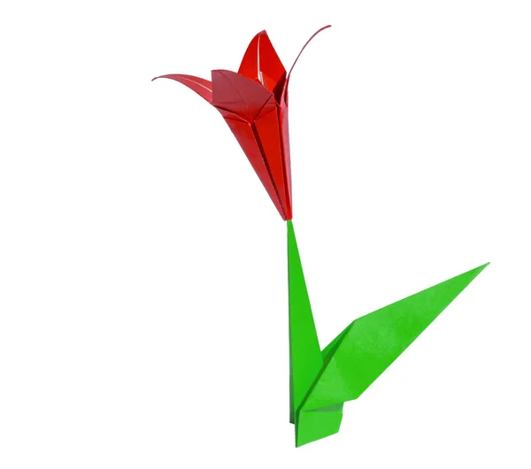 Red origami flower lily isolated on white — Stock Photo, Image