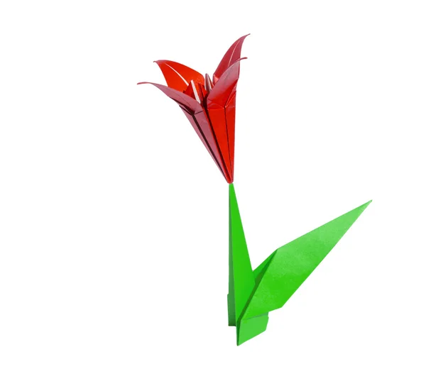 Piros origami virág lily elszigetelt fehér — Stock Fotó