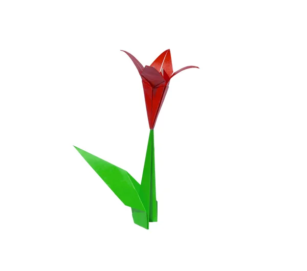 白で隔離される赤い折り紙花ユリ — ストック写真