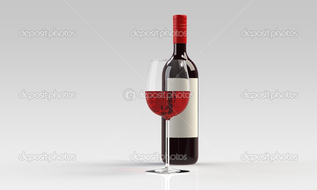 A bottle of red or white wine and glass isolated on white