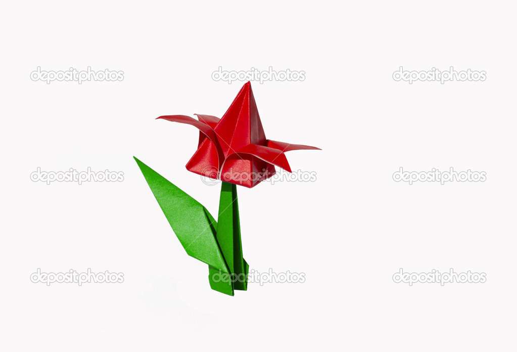 Origami Rot Blume Tulpe Isoliert Auf Weiss Stockfoto