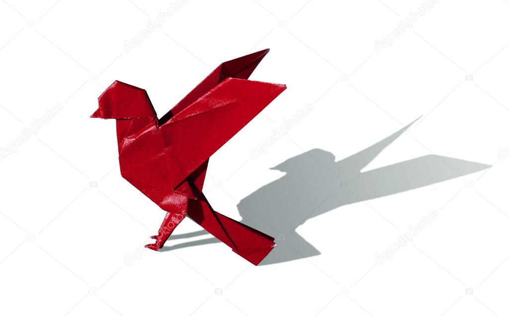 Red Origami Bird Robin isolated on white