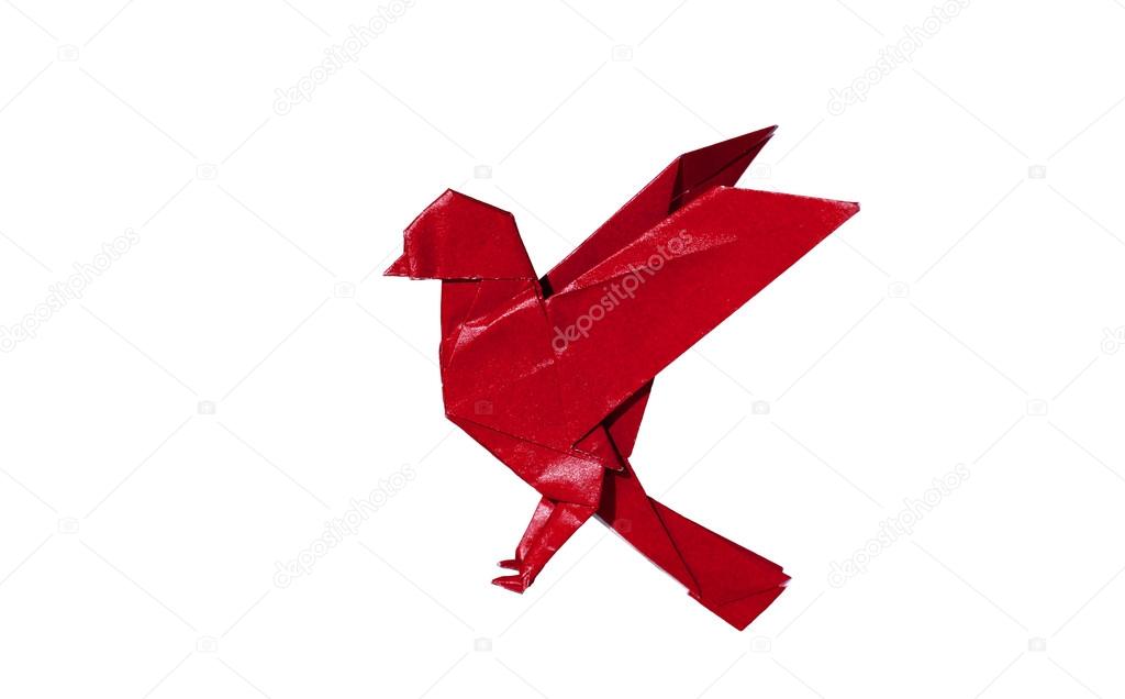 Red Origami Bird Robin isolated on white