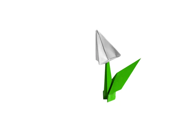 Origami bílý květ, tulipán, izolované na bílém — Stock fotografie