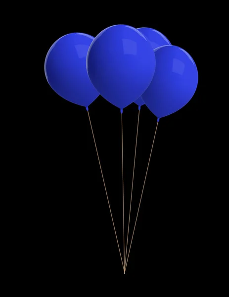 Blauwe ballonnen geïsoleerd op zwart — Stockfoto