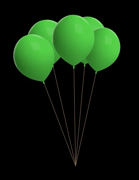 Groene ballonnen geïsoleerd op zwart — Stockfoto