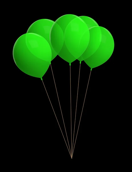 Green balloons isolated on black — Stock Photo, Image