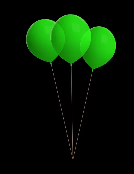Groene ballonnen geïsoleerd op zwart — Stockfoto