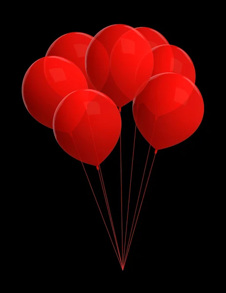 Röda ballonger isolerade på svart — Stockfoto
