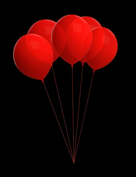 Rote Luftballons isoliert auf schwarz — Stockfoto
