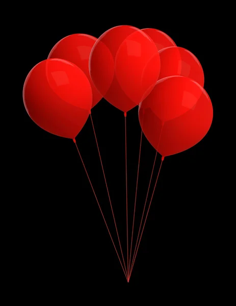 Balões vermelhos isolados em preto — Fotografia de Stock