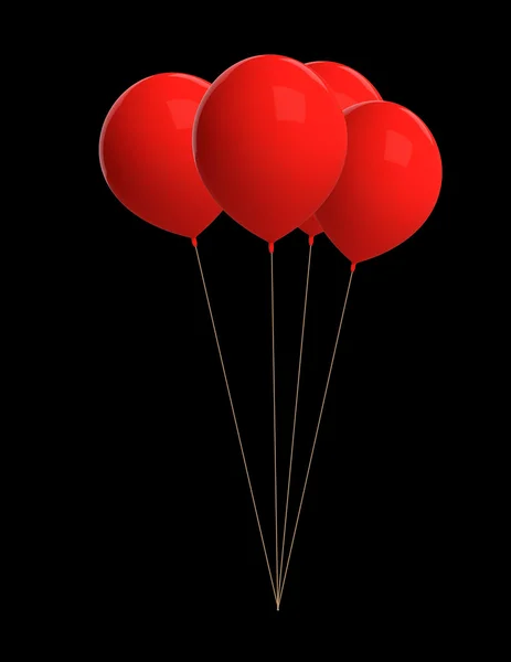 Rode ballonnen geïsoleerd op zwart — Stockfoto