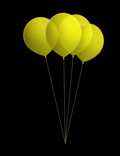 Gele ballonnen geïsoleerd op zwart — Stockfoto