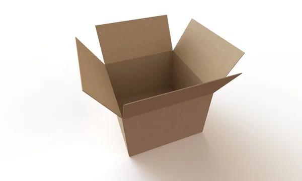 Caixa de papelão com tampa aberta isolada em branco em perfeito estado — Fotografia de Stock