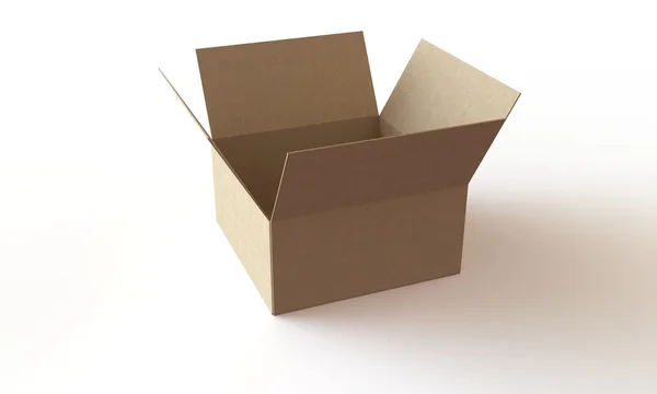 Caixa de papelão com tampa aberta isolada em branco em perfeito estado — Fotografia de Stock
