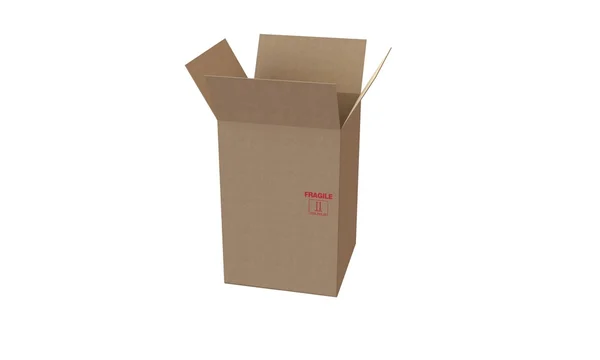 Kartonnen doos met open deksel geïsoleerd op wit in perfecte staat — Stockfoto