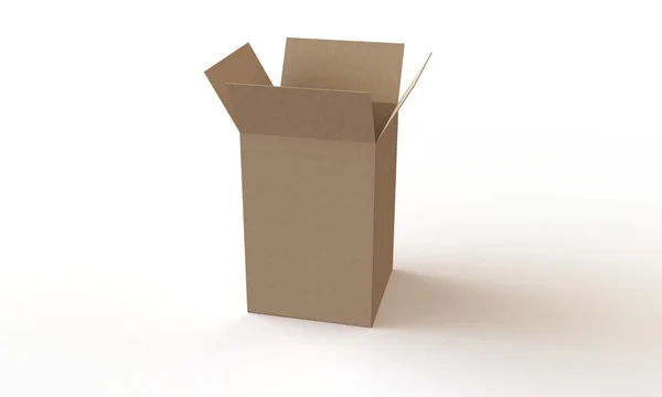 Картонная коробка с открытой крышкой изолированы на белом в идеальном состоянии — стоковое фото