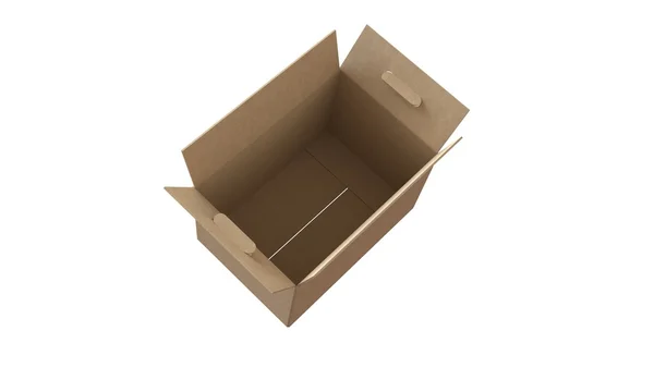 Картонная коробка с открытой крышкой изолированы на белом в идеальном состоянии — стоковое фото