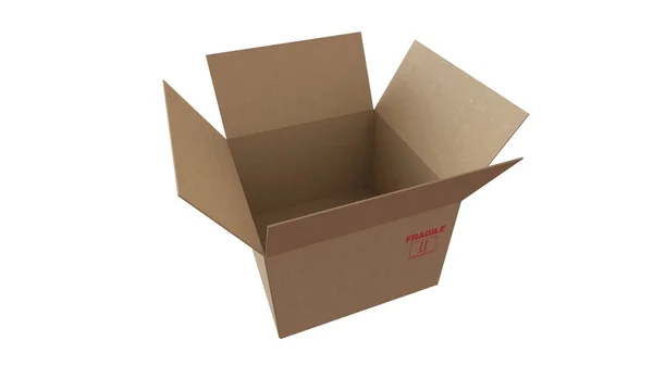 Karton mit offenem Deckel isoliert auf weiß in einwandfreiem Zustand — Stockfoto