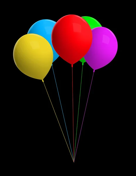 Blue red green yellow pink blue orange balloons isolated on black — Stock Photo, Image