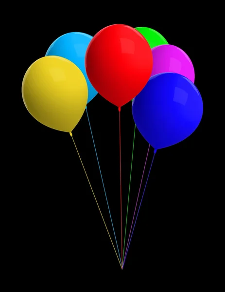 Blue red green yellow pink blue orange balloons isolated on black — Stock Photo, Image