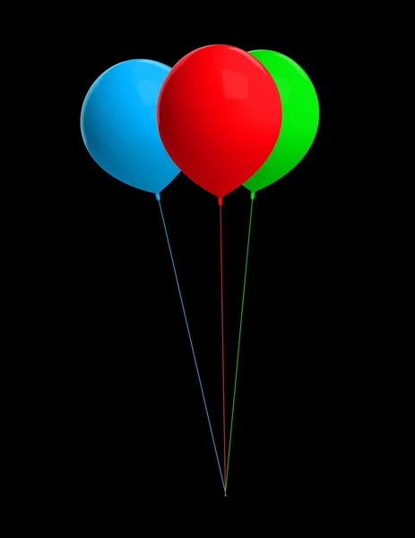 Blue red green yellow pink blue orange balloons isolated on black — Stock Photo, Image