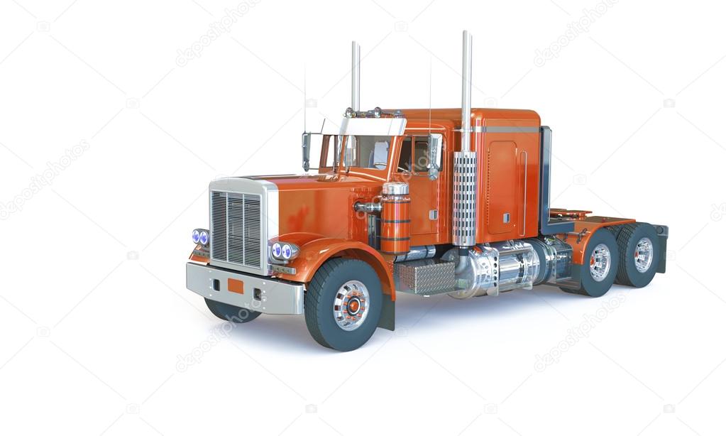 Orange truck isolated on white