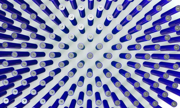 Массив из голубых батарей, изолированных на белом — стоковое фото