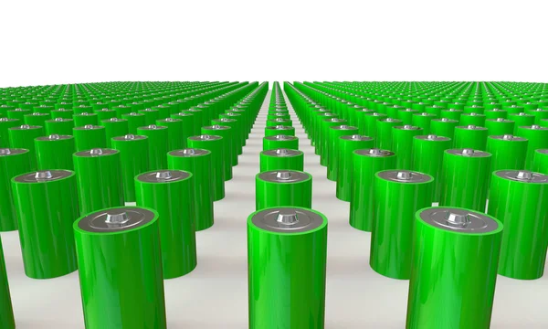 Eine Reihe grüner Batterien isoliert auf weiß — Stockfoto