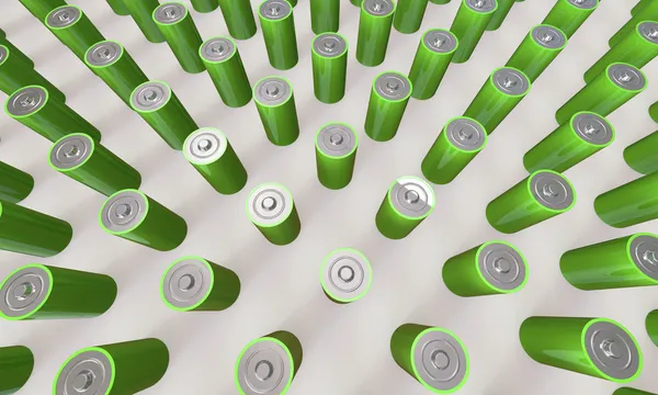 Eine Reihe grüner Batterien isoliert auf weiß — Stockfoto