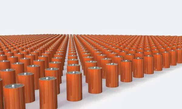 Eine Reihe orangefarbener Batterien isoliert auf weiß — Stockfoto