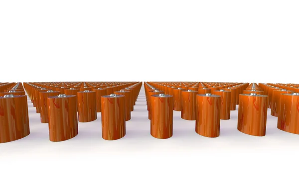 Een matrix van Oranje batterijen geïsoleerd op wit — Stockfoto