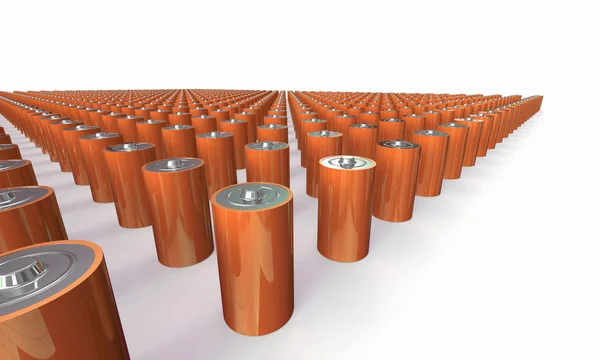 Uma matriz de baterias laranja isoladas em branco — Fotografia de Stock