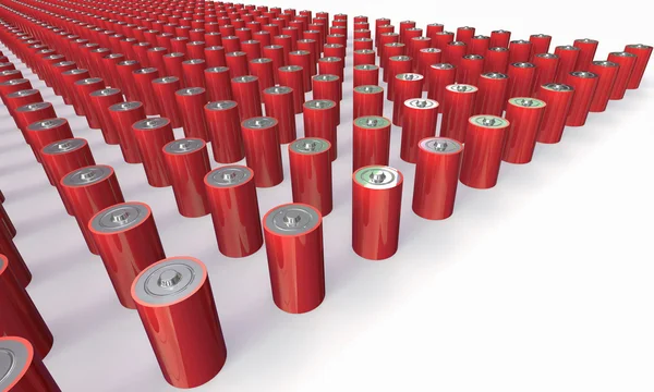 An Array of red batteries isolated on white — Stock Photo, Image