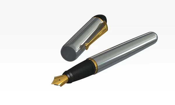 Un'elegante penna in oro e argento isolata su bianco — Foto Stock