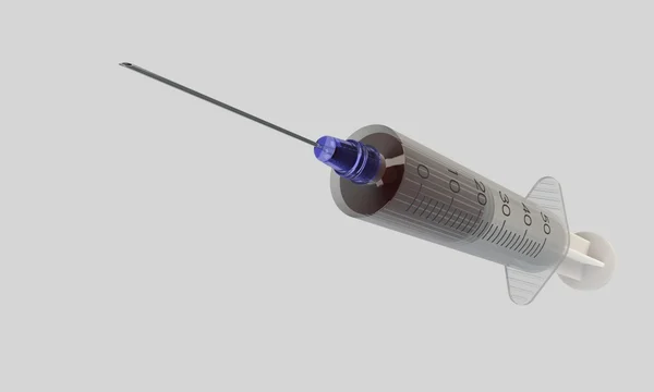 Uma seringa com fluido isolado em branco — Fotografia de Stock