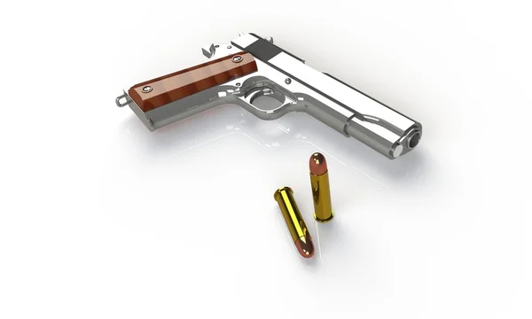Пистолет и боеприпасы, изолированные на белом — стоковое фото