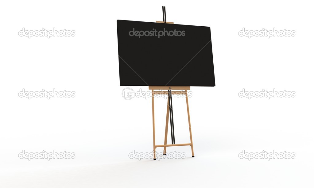 Black canvas on easel isolated on white