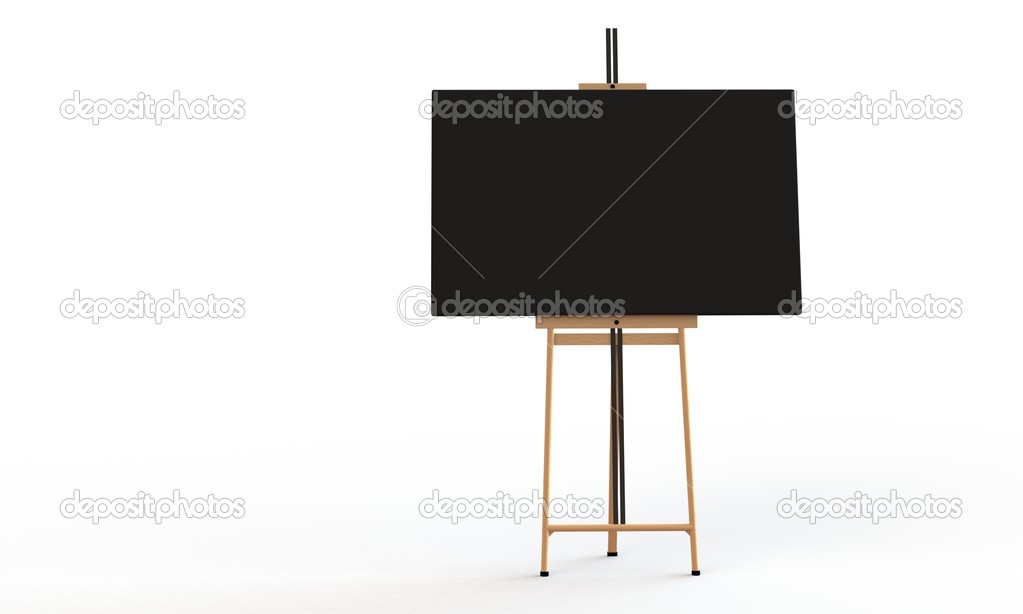 Black canvas on easel isolated on white